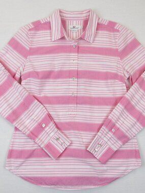 Vineyard Vines Shirt Women's 6 Pink White Striped Button Spring Long Sleeve Top